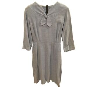 Vtg Nelly Don Blue Sailor Collar Bow A-Line Dress 3/4 Sleeve Mid Century 50s M